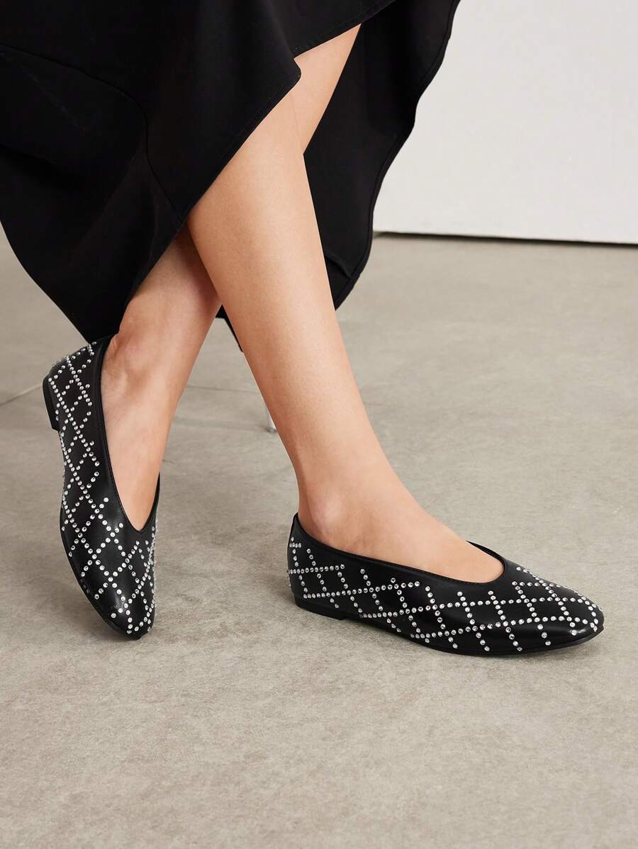 MOTF PREMIUM RHINESTONE SQUARE-TOE WOMEN FLAT CASUAL SHOES, HALLOWEEN SORCERESS - Black - View 2