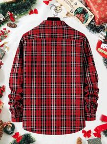 Manfinity Homme Manfinity Men Plus Size Men Casual Daily Plaid Button-Down Long Sleeve Shirt, Autumn, Christmas Shirt, For Going Out - Red - View 2