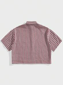 Manfinity VCAY 1 件男士 Y2K 趣味休闲高街复古格子短款衬衫返校万圣节 - 紅色 - 查看 2