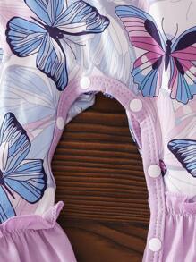 Baby Girl Cartoon Butterfly All-Over Print Jumpsuit, Princess Style Fashionable Long Sleeve Jumpsuit, Spring/Autumn Korean Design For Outdoor Wear - Purple - View 7