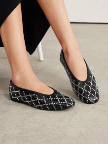 MOTF PREMIUM RHINESTONE SQUARE-TOE WOMEN FLAT CASUAL SHOES, HALLOWEEN SORCERESS - Black - View 3