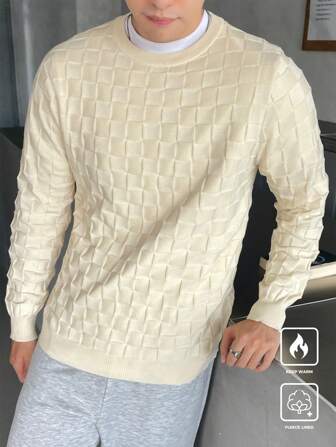 Manfinity CasualKnits Men Solid Color Round Neck Long Sleeve Minimalist Sweater, Casual Daily Wear