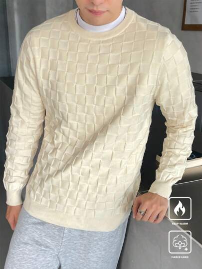 Manfinity CasualKnits Men Solid Color Round Neck Long Sleeve Minimalist Sweater, Casual Daily Wear