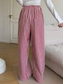 DAZY Pantalones de pijama rectos y holgados de estilo minimalista a cuadros