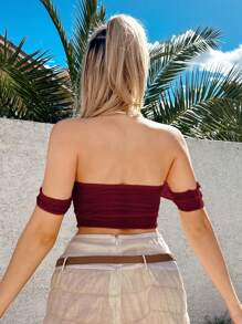 Sweetina 女士露肩网眼透明衬衫，休闲日常穿着