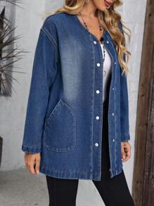 SHEIN LUNE Women Denim Jackets & CoatsWarm Thickened Denim