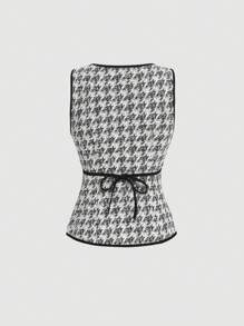 SHEIN MOD 1件女士千鸟格单排扣复古针织上衣 - 黑與白 - 查看 2