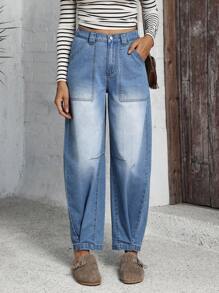 SHEIN LUNE Women's Simple Front Button Pockets Casual Jeans, For Everyday Wear - Blue - View 8