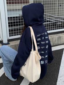 DAZY 宽松个性字母装饰休闲羊毛连帽衫，女士秋季服装