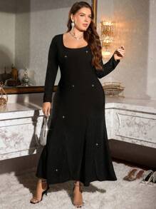 SHEIN Essnce Váy đuôi cá lấp lánh sang trọng cỡ lớn cho bữa tiệc - màu đen - Xem 6