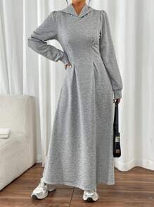 SHEIN LUNE Hooded Fashion Casual Long Sleeve A-Line Midi Sweatshirt Dress Pullover Fall Outfit
