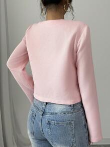 Bow Decor Front Button Round Neck Elegant Long Sleeve Pink Jacket Coat Fall Winter Cloth For Women - Pink - View 2