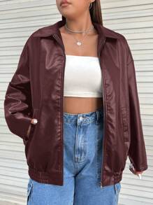 SHEIN EZwear Chaqueta casual con cremallera para tallas grandes para otoño/uso diario al aire libre
