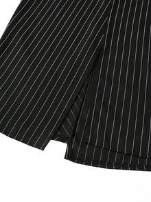 Black & White Striped Mid-Length Skirt, Slimming Design - Black and White - View 5