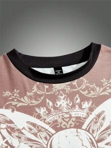 Manfinity VCAY 加大码男式宽松骷髅与蝴蝶印花仿层长袖针织图案 T 恤，都市街头服饰