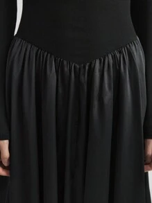 Ontre Women's Black Fashionable Everyday Hollow Back Patchwork Ruffle Hem Dress