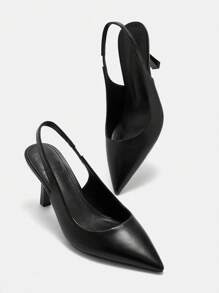 CUCCOO BIZCHIC Sleek Black Pointed Toe Slingback High Heel Pumps, Basic Office & Commuting Footwear For Christmas And New Year Holiday Vibe Fall And Winter - Black - View 9