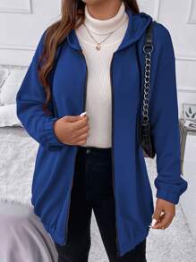 Flirla Chaqueta con capucha casual de manga larga con hombros caídos y estampado de eslogan para mujer de talla grande, otoño