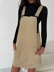 Aloruh Vestido peto de pana, estilo universitario, uso casual versátil, otoño/invierno - Caqui - Ver 6