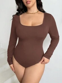 SHEIN Essnce Plus Size Long Sleeve Bodysuit For Women, Long Sleeve Bodysuit For Fall, Bodysuit For Women,Fall Clothes Women Tops Fall Women Shirts Fall Women Outfits Tops With Sleeves Long Sleeves Woman Long Sleeve Women Tops Long Sleeve Bodysuit