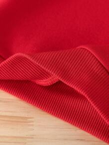 2 piezas Conjunto de sudadera con capucha y pantalones casuales gruesos con estampado de letras divertido para bebé niño, otoño/invierno - Rojo - Ver 7