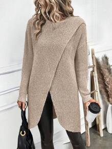 SHEIN LUNE 1 pieza Suéter elegante de mujer de punto con textura y bajo con abertura