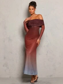 Glamine 修身渐变色网眼露肩连衣裙，优雅性感女士夏季长裙