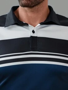 Manfinity Homme 秋季男士休闲撞色条纹 Polo 衫 - 彩色 - 查看 7