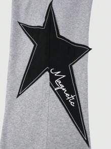 ROMWE MEN Street Life Men's Front Tie Pocket Star Print Casual Pants, Daily Casual Wear - Light Grey - View 3