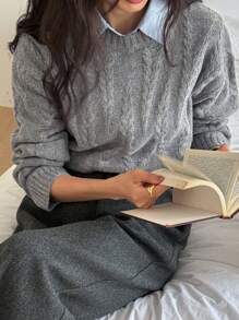 DAZY Autumn New Round Neck Solid Color Sweater For Women - Grey - View 1