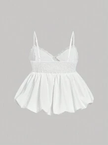 SHEIN MOD Plus Size Women Lace Trim Peplum Camisole Top,Summer Women Tops,White Tank Women Top,Summer Women Clothes,Tween Girl Clothing