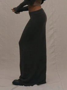 MUSERA Low Rise Knitted Maxi Skirt Only Night Out Occasion Cute Sexy Winter Elegant - Coffee Brown - View 4