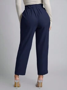 SHEIN PETITE Quần ống côn có thắt lưng mùa xuân cho nữ - Màu xanh hải quân - Xem 2