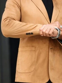 Manfinity Mode Men Front Button Closure Long Sleeve Flat Collar Minimalist Casual Top, Daily Wear - Khaki - View 7