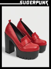 Sugerpunk Women's Red High Heel Platform Lace-Up Oxford Shoes For Christmas And New Year Holiday Vibe Fall And Winter - Burgundy - View 2