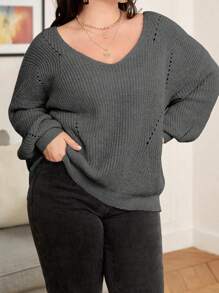 Calvaya Pull ample à encolure en V, manches longues, couleur unie, automne/hiver