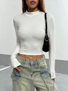 StreetHx 3pcs/Set Solid Color Stand Collar Plush Long Sleeve Base Layer Tee (Random Cut) For Women - Multicolor - View 5