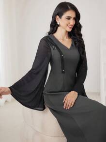 Al Najma Váy dài thanh lịch cho nữ, Maxi Kaftan, Thiết kế thời trang Châu Âu và Mỹ, Phù hợp cho mùa thu/đông, Váy dài tay chữ A giản dị thanh lịch Kaftan & Jalabiya theo phong cách Ả Rập, Dành cho thường ngày - Xám - Xem 8