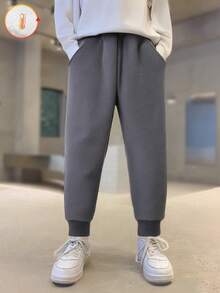 SHEIN 1 条适合秋冬季的男孩保暖内衬厚款哈伦裤，宽松休闲运动裤。柔软、抗皱面料，高腰设计，松紧腰，侧袋，适合日常穿着、上学、购物、旅行等场合。 - 深灰色 - 查看 7