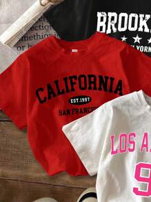 Attitoon Bộ 3 chiếc áo thun ngắn tay in chữ bó sát cổ tròn phong cách tối giản California, Los Angeles, Brooklyn dành cho nữ, phù hợp cho mùa hè - Nhiều màu - Xem 4