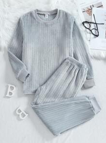 2 件装 Tween 男童加厚保暖长袖上衣和长裤睡衣套装，冬季 - 灰色 - 查看 6