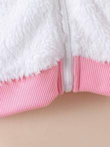 Baby Girl Cute Fashionable Casual Standing Collar Embroidered Smiling Face Pink Faux Leather Jacket, Autumn/Winter - Multicolor - View 6