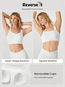 GLOWMODE Soutien-gorge de sport réversible, ultra léger, sans couture, à superposition facile. Impact faible, adapté au yoga et à l'utilisation quotidienne. Avec coques amovibles. - Blanc - Voir 2