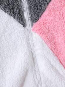 Baby Girl Cute Fashionable Casual Standing Collar Embroidered Smiling Face Pink Faux Leather Jacket, Autumn/Winter - Multicolor - View 5