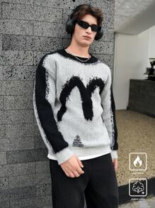 Manfinity Roghcode Jersey casual de punto con patrón de bloques de color y efecto desgastado para hombre, apto para otoño/invierno - Multicolor - Ver 5