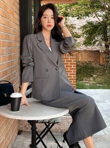 DAZY 字母提花宽松西装外套和半身裙两件套女士办公套装，秋季商务正装