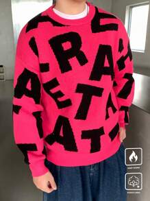 Claim Dot Men's Casual Letter Pattern Crew Neck Long Sleeve Knit Sweater, Autumn/Winter