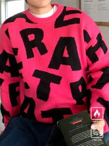 Claim Dot Men's Casual Letter Pattern Crew Neck Long Sleeve Knit Sweater, Autumn/Winter