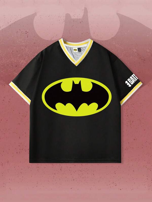 ROMWE MEN Batman X ROMWE メンズカジュアル バットプリントスポーツTシャツ、夏用スポーツジャージ
