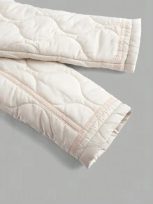 SHEIN MOD 卡其色绗缝葫芦形抽绳下摆夹克，保暖，冬季女士外套 - 卡其色 - 查看 4